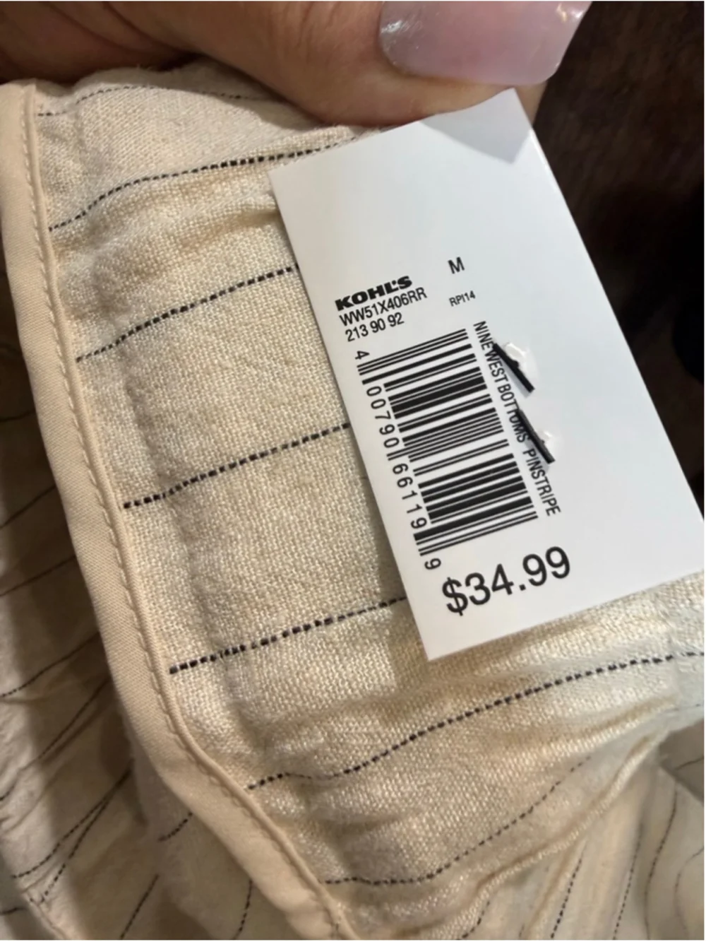 Women's Nine West High Waist Pinstripe Shorts M Beige Black